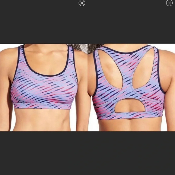 Athleta Double Dare Racerback Multicolor Pink Purple Blue Pad Sports Bra XS - Picture 1 of 7